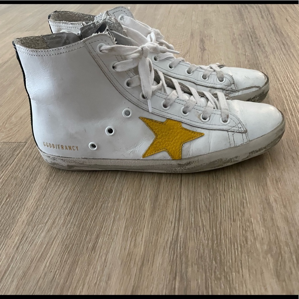 Golden Goose White and Yellow Star Sneakers